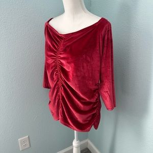 Torrid Plus Size 2 Off Shoulder Velvet Shirred Front Red Stretch NWOT
